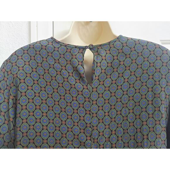 Y2K Boho Blouse - Vintage Green Paisley Round Neck Size 10 JH Collectibles - Picture 5 of 9